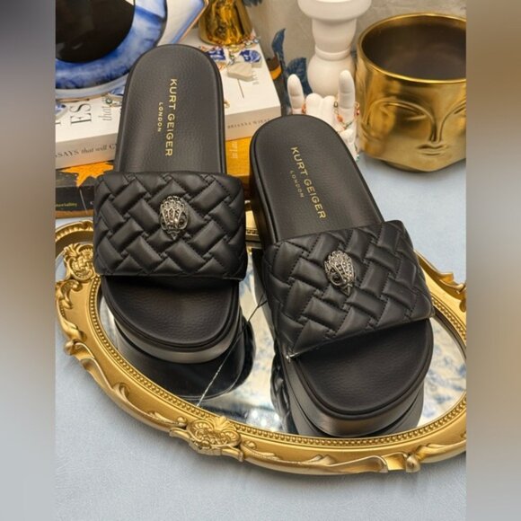 🆕 KURT GEIGER LONDON 🧿 NWOB Meena Eagle Platform Slides Sz EU 37 US 7 - Picture 10 of 16